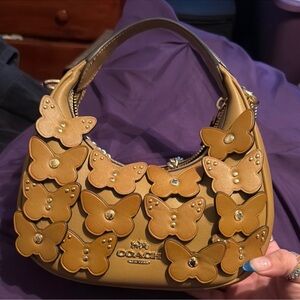 Coach Brown Butterfly Embellished Shoulder Bag